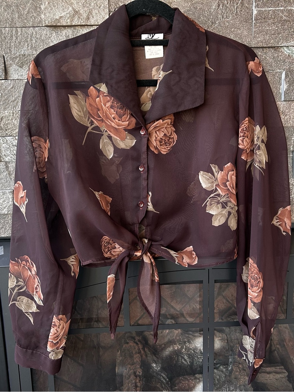 Vintage 90s Whimsigoth Sheer Tie-Front Floral Blouse